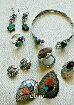 10 PC Vintage Native American Sterling Silver Turquoise Jewelry Lot