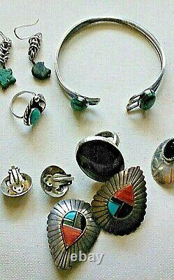 10 PC Vintage Native American Sterling Silver Turquoise Jewelry Lot