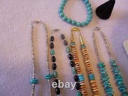 10 Piece Native American Southwestern Vintage Turquoise & Coral Jewelry 925 Lot