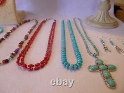 10 Piece Native American Southwestern Vintage Turquoise & Gemstone Jewelry Lot