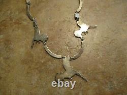 17.5 OLDER Vintage Zuni Sterling Inlay Turquoise / MOP HUMMINGBIRD Necklace
