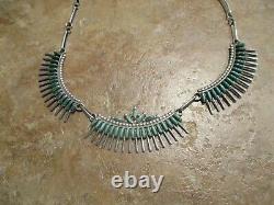 17 DYNAMITE Vintage Zuni Sterling Silver NEEDLEPOINT Turquoise Necklace