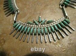 17 DYNAMITE Vintage Zuni Sterling Silver NEEDLEPOINT Turquoise Necklace