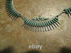 17 DYNAMITE Vintage Zuni Sterling Silver NEEDLEPOINT Turquoise Necklace