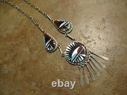 17 Exquisite Vintage Zuni Sterling Silver Inlay Turquoise Coral MOP Necklace