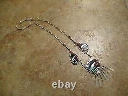 17 Exquisite Vintage Zuni Sterling Silver Inlay Turquoise Coral MOP Necklace