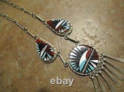 17 Exquisite Vintage Zuni Sterling Silver Inlay Turquoise Coral MOP Necklace