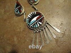 17 Exquisite Vintage Zuni Sterling Silver Inlay Turquoise Coral MOP Necklace