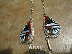 17 Exquisite Vintage Zuni Sterling Silver Inlay Turquoise Coral MOP Necklace