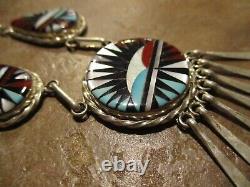 17 Exquisite Vintage Zuni Sterling Silver Inlay Turquoise Coral MOP Necklace
