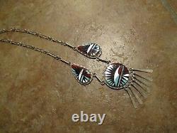 17 Exquisite Vintage Zuni Sterling Silver Inlay Turquoise Coral MOP Necklace