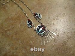 17 Exquisite Vintage Zuni Sterling Silver Inlay Turquoise Coral MOP Necklace