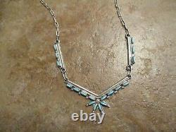 17 FINE Vintage Zuni Sterling Silver PETIT POINT Turquoise Necklace