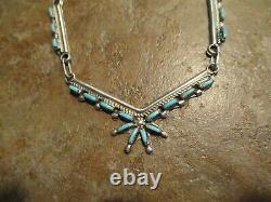 17 FINE Vintage Zuni Sterling Silver PETIT POINT Turquoise Necklace