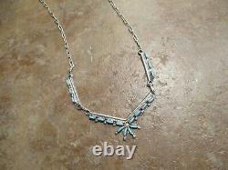 17 FINE Vintage Zuni Sterling Silver PETIT POINT Turquoise Necklace