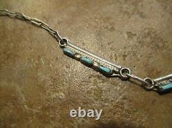 17 FINE Vintage Zuni Sterling Silver PETIT POINT Turquoise Necklace