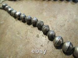 17 JUBILANT Vintage Navajo Graduated Sterling PEARLS Bench Made Bead Necklace