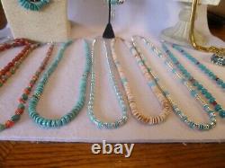 17 Piece Native American Southwestern Vintage Turquoise & Coral Jewelry 925 Lot