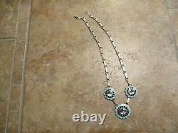 18 OLDER Vintage Zuni Sterling Silver Turquoise & Onyx SUN FACE Necklace