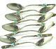 1920's American Indian Sterling Silver Turquoise Set Of 8 Demitasse Spoons