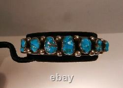 1920's NAVAJO PAWN BLUE GEM TURQUOISE & INGOT SILVER CUFF BRACELET, COBBLESTONE