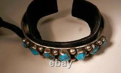 1920's NAVAJO PAWN BLUE GEM TURQUOISE & INGOT SILVER CUFF BRACELET, COBBLESTONE