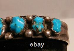 1920's NAVAJO PAWN BLUE GEM TURQUOISE & INGOT SILVER CUFF BRACELET, COBBLESTONE