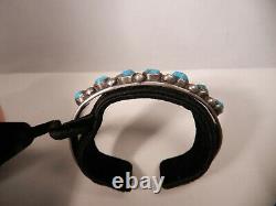 1920's NAVAJO PAWN BLUE GEM TURQUOISE & INGOT SILVER CUFF BRACELET, COBBLESTONE