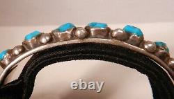 1920's NAVAJO PAWN BLUE GEM TURQUOISE & INGOT SILVER CUFF BRACELET, COBBLESTONE