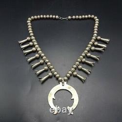 1920 to 1930s OLD NAVAJO Sterling Silver SQUASH BLOSSOM Necklace with Cast Naja