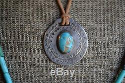 1920s Navajo Vintage Old Pawn Fred Harvey Watch Fob Silver Turquoise Necklace