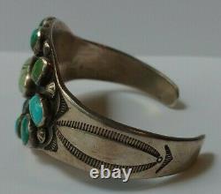 1930's Vintage Navajo Indian Silver Multi Turquoise Cuff Bracelet