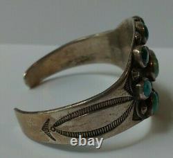 1930's Vintage Navajo Indian Silver Multi Turquoise Cuff Bracelet