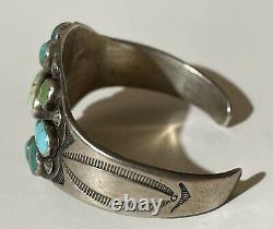 1930's Vintage Navajo Indian Silver Multi Turquoise Cuff Bracelet