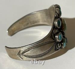 1930's Vintage Navajo Indian Silver Multi Turquoise Cuff Bracelet