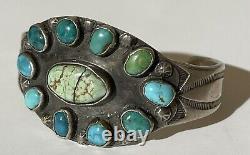 1930's Vintage Navajo Indian Silver Multi Turquoise Cuff Bracelet