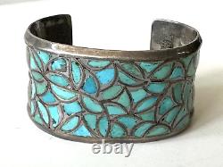 1960s Heavy Zuni Sterling Inlaid Turquoise Cuff