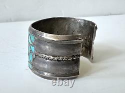 1960s Heavy Zuni Sterling Inlaid Turquoise Cuff