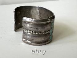 1960s Heavy Zuni Sterling Inlaid Turquoise Cuff