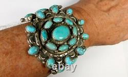 1970-80's Vintage Signed Native American Jewelry Sterling Silver Turquoise Cuff
