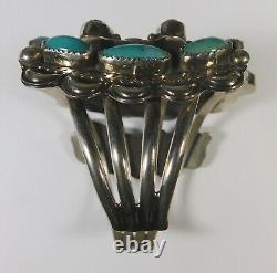 1970-80's Vintage Signed Native American Jewelry Sterling Silver Turquoise Cuff