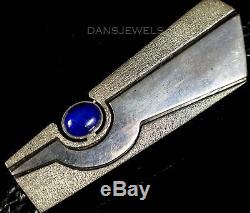 1980s Old Pawn Vintage NAVAJO Dark Blue LAPIS Handmade Sterling Bolo Tie