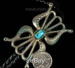 1980s Old Pawn Vintage NAVAJO Sand Cast Turquoise Handmade Sterling Bolo Tie