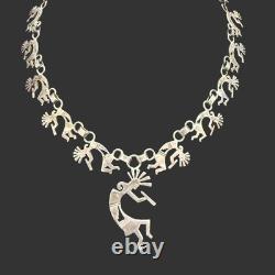 1990s Vintage Sterling Silver Kokopelli Necklace Matching Dangle Earrings Set