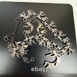 1990s Vintage Sterling Silver Kokopelli Necklace Matching Dangle Earrings Set