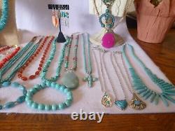 28 Piece Native American Southwestern Vintage Turquoise & Gemstone Jewelry Lot