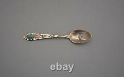 2 Old Pawn Navajo Sterling Silver stamped Spoons Thunderbird Turquoise