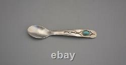 2 Old Pawn Navajo Sterling Silver stamped Spoons Thunderbird Turquoise