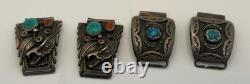 2 Sets Of Vtg Native American Sterling Silver Turquoise Watch Tips