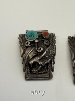 2 Sets Of Vtg Native American Sterling Silver Turquoise Watch Tips